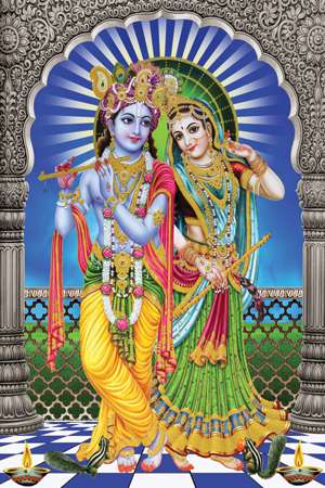 azulejo pintado - 600 x 900 mm (24 x 36 polegadas) - Embossed Radha Krishna |  Poster Wall Tile | 600x900mm (2x3ft) HG-08