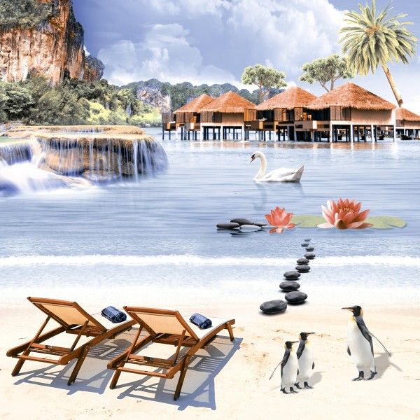 Wall Tiles - 300 x 450 mm  ( 12 x 18 inch ) - Beach Scene Picture Wall Tile 300x450mm -8058