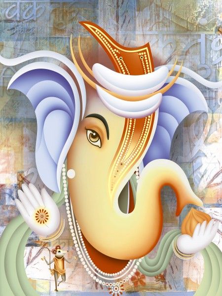 Настенная плитка диджитал - 250 x 375 мм (10 x 15 дюймов) - Multicolor Ganpati Poster Wall Tile 250x375mm- 1079-8pcs