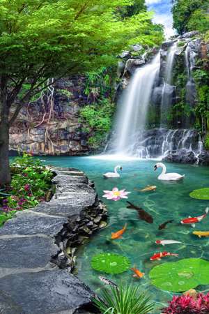 キッチン 壁紙 タイル - 600 x 900 mm（24 x 36インチ） - 3D Natural Scenery Waterfall | Poster Wall Tile 600x900mm HG-38