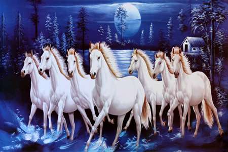 Kothak poster - 600 x 900 mm ( 24 x 36 inci ) - Seven White Horse | 3D Wall Tile 600x900mm (2x3ft) HG-56