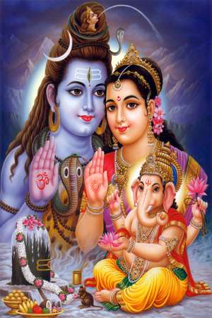 Плитка с панно/картиной - 600 x 900 мм (24 x 36 дюймов) - Shiv Parvati and Ganesh | Poster Wall Tile  | 600x900mm HG-15