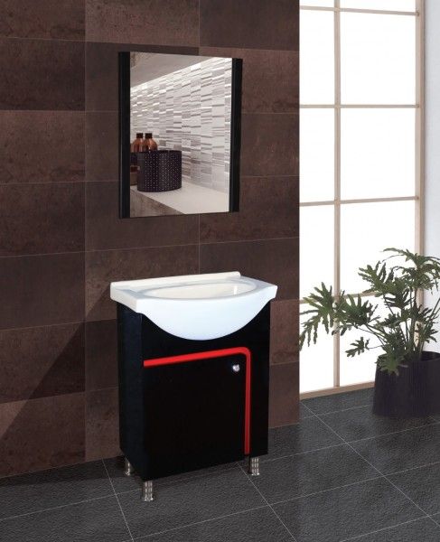 Cabinet Vanity  - Black Modern Floor Mounted Purple PVC Vanity Cabinet Full Set