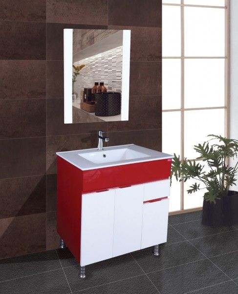 Cabinet Vanity  - 32 inch Floor mounted Modern Wash Basin with Cabinet in Red Color