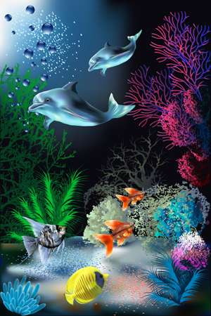 piastrelle disegnate - 600 x 900 mm (24 x 36 pollici) - 3D Underwater Scene | Poster Wall Tile | 600x900mm HG-40