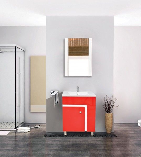 Cabinet Vanity  - Red Bathroom PVC Floor Mounted Cabinet Vanity