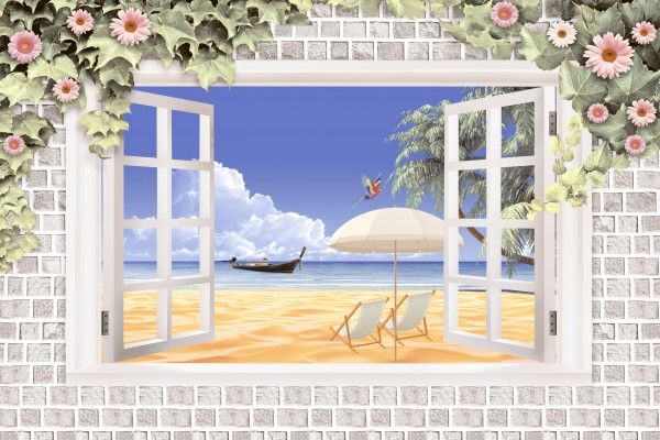 Настенная плитка диджитал - 300 x 450 мм (12 x 18 дюймов) - White Beach Print Poster Wall Tile 300x450mm -8053