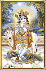 Ubin poster - 600 x 900 mm ( 24 x 36 inci ) - Krishna with flute | Picture Wall Tile | 600x900 (2x3ft) HG-1510