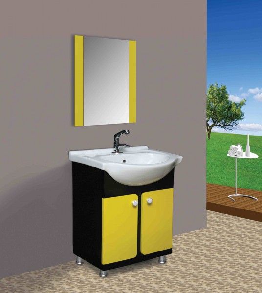 Cabinet Vanity  - Black and Yellow Floor Mounted PVC Vanity Cabinet Full Set with Mirror 