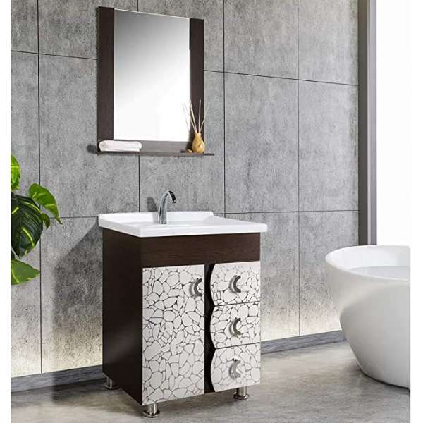 Cabinet Vanity  - 3 Drawer White and Brown Modern Wash Basin with Cabinet