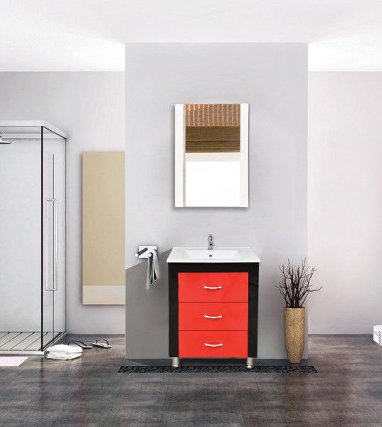 Cabinet Vanity  - 3 Drawer Red and Black PVC  Bath Vanity 