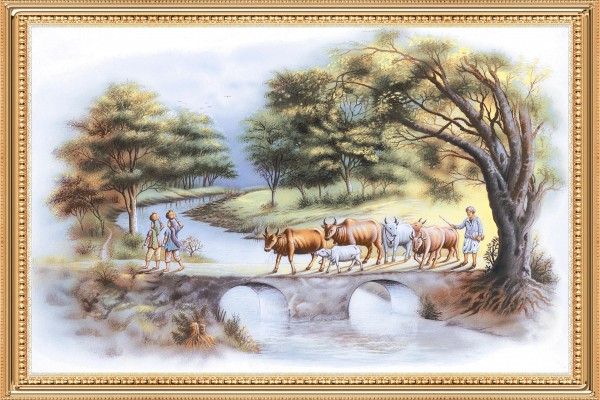 Wall Tiles - 250 x 375 mm ( 10 x 15 inch ) - Village Life Poster | Wall Tile 250x375mm P-1064-(4 Pcs)