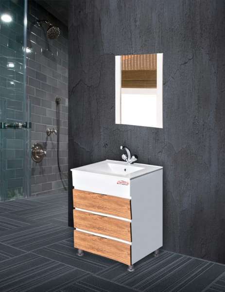 Cabinet Vanity  - Wall Mounted Floating PVC Washbasin Cabinet in White and Brown