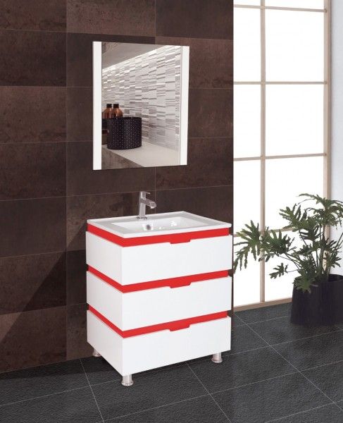 Cabinet Vanity  - 30 Inch Luxury Bathroom Vanity Cabinets Full Set in White and Red Colour