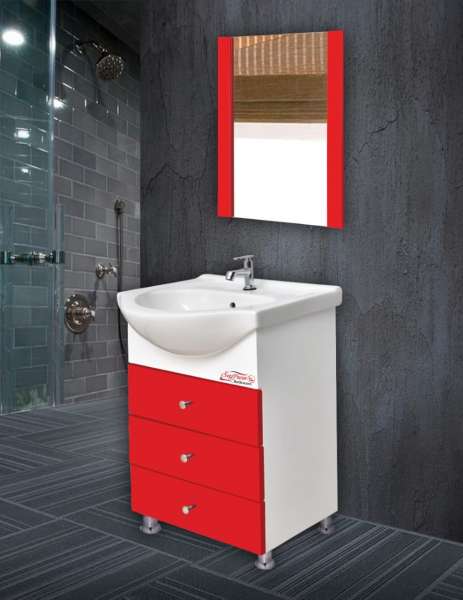 Cabinet Vanity  - 24 Inch Free Standing Red and White Bathroom Vanities  