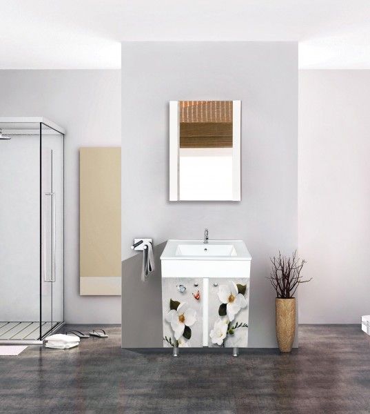 Cabinet Vanity  - White Flower Patterned Bathroom Cabinet Vanity Units