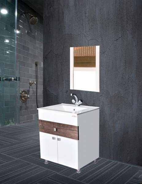 Cabinet Vanity  - Brown & White  PVC Bathroom Vanity Sale With wall Mirror