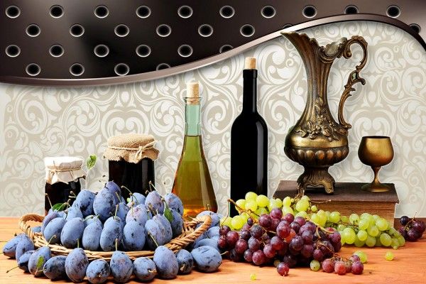 کاشی پوستر - 600 × 1200 میلی متر ( 24 × 48 اینچ ) - Grapes Print Kitchen Wall Tile Size : 600x1200mm -5033