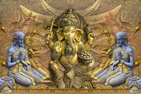 salon duvar seramikleri - 600 x 900 mm ( 24 x 36 inç ) -  Lord Ganesha | Decorative Poster Wall Tile | 600x900mm (2x3ft)  HG-43