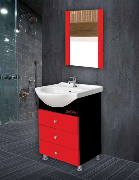 Cabinet Vanity  - Black and Red 24 inch Mirrored Bathroom Vanity Sink