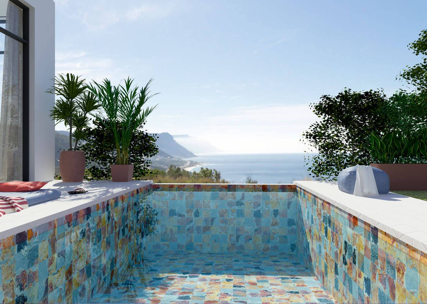 blue swimming pool tiles