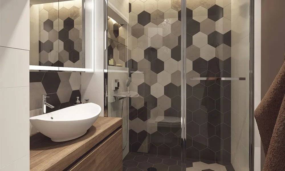 Hexagonal tiles in bathroom